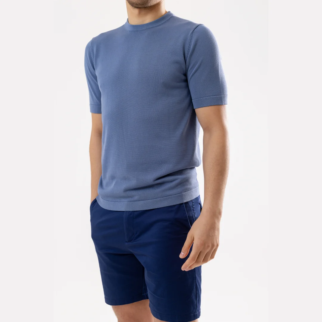 Coastal Blue Cotton Silk T-Shirt - Image 3