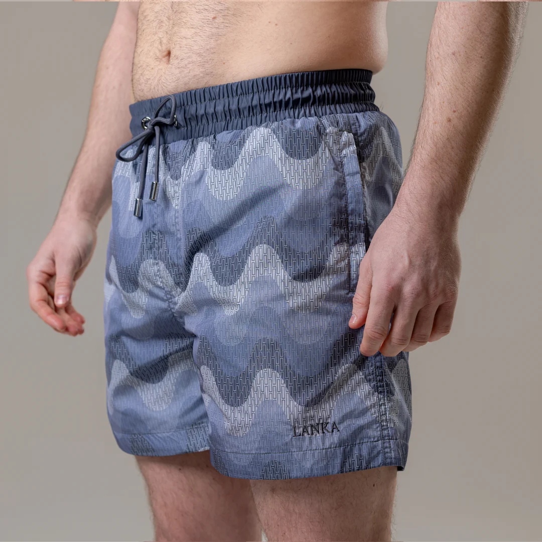 Grey Small Waves Swim Shorts - Image 3