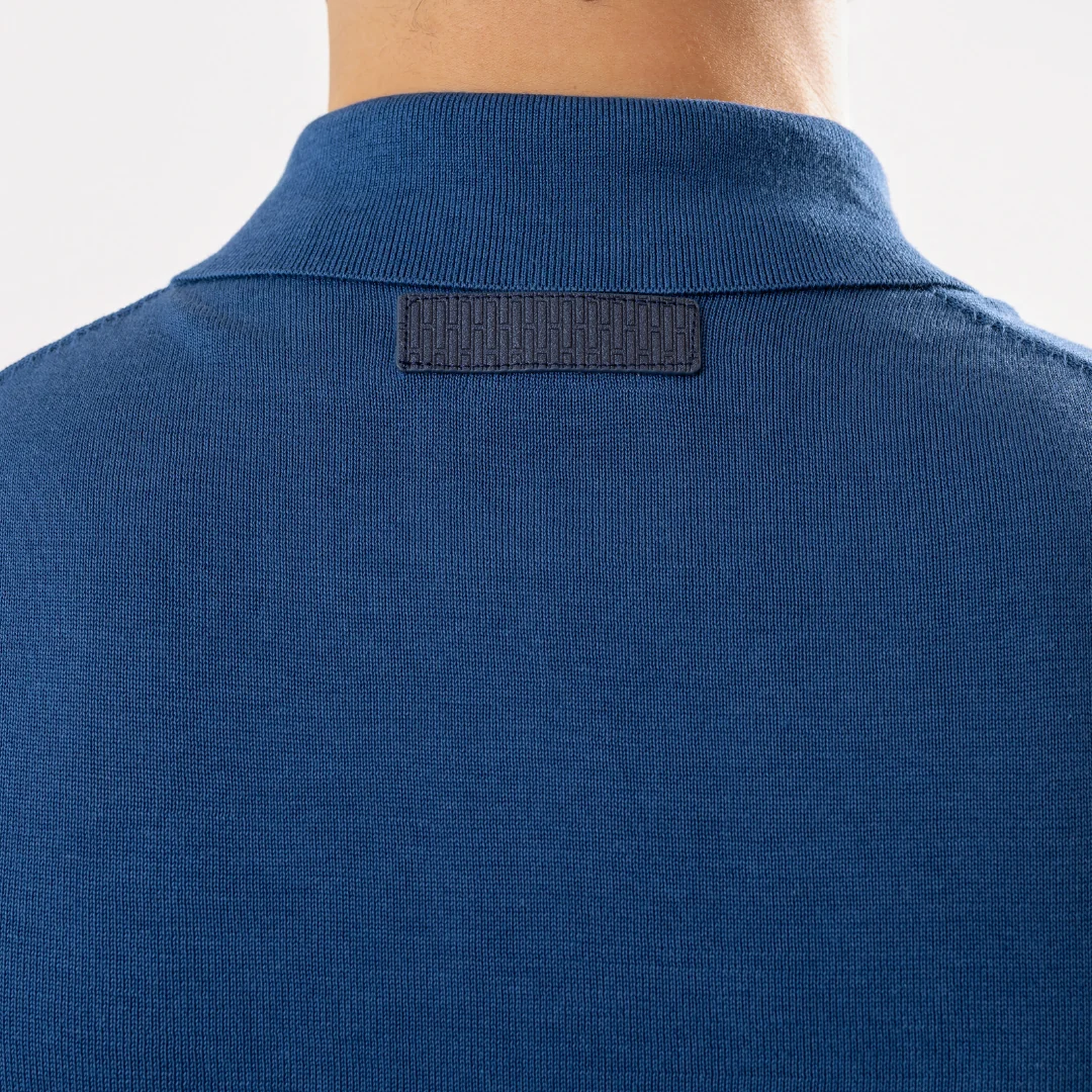 Marine Blue Cotton Silk Polo - Image 6