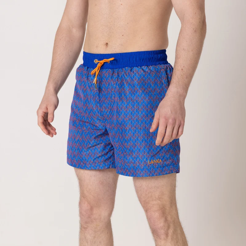 Navy Mixed Chevron Swim Shorts - Image 7