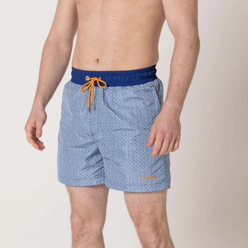 Steel Blue Patterned Swim Shorts - Image 7